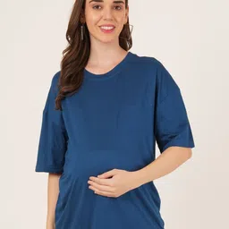 angloindu Round Neck Drop-Shoulder Sleeves Oversized Cotton Maternity T-shirt-image-99