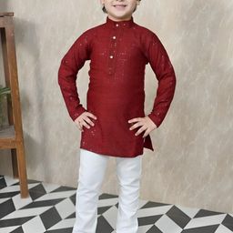 Go Berry Boys Embroidered Sequined Kurta & Trousers Set-34