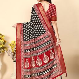 J 6 DESIGNER Ajrak Block Art Silk Block Print Saree image 2