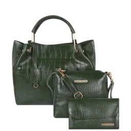 Bagsy Malone Green Textured Medium Tote Handbag with Sling & Wallet-image-93