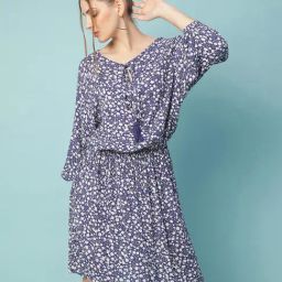 Oxolloxo Blue Floral Print Fit & Flare Dress-picture-5