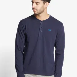 Wildcraft Navy Regular Fit Henley T-Shirt-image-31