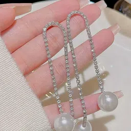 Celestique Rhinestone Studded & Beaded Contemporary Drop Earrings-image-73