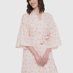 Fabindia Pink Cotton Printed Night Shrug-image-86
