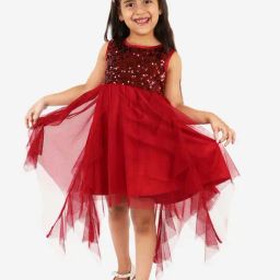 KidsDew Maroon Sequence Dress-image-37
