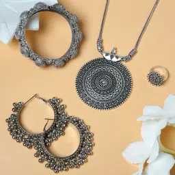 Teejh Pitara Collection Shivli Oxidized Jewellery Set-image-20