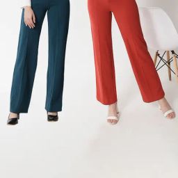 Kotty Teal & Rust Solid High rise Trousers (Pack Of 2)-picture-11