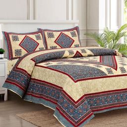 JAIPUR FABRIC Beige & Blue Printed 280 TC Cotton King Bedsheet Set 2.54 m x 2.74 m-image-95