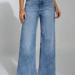 Miss Chase Crown Imperial Women Wide Leg High-Rise Light Fade Stretchable Jeans-picture-40