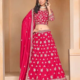 ODETTE Embroidered Organza Semi-Stitched Lehenga & Unstitched Blouse With Dupatta-picture-18