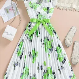 White World Girls Floral Printed Belted Pleated Fit & Flare Dress-picture-29