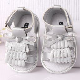 Cute Walk by Babyhug Sandal Style Booties with Bow Applique - Silver-image-78