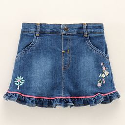 ToffyHouse Mid Thigh Denim Skirt Floral Embroidered - Blue-picture-15
