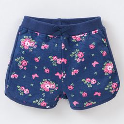 Babyhug Cotton Knit Mid Thigh Length Shorts Floral Print - Blue-image-56