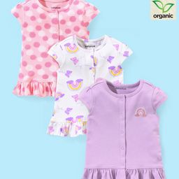 Babyoye Organic Cotton Eco Conscious Cap Sleeves Set of Vests Rainbow Print Pack of 3 - Purple White & Pink-image-59