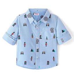 Babyhug Cotton Full Sleeve Regular Collar London Printed Shirt - Blue-image-97