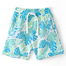 Babyhug Cotton Looper Knit Shorts with Leafy Print - Green-image-51