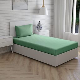 Trance Home Linen Premium Breathable Pure Cotton Single Fitted Bedsheet with 1 Pillow Cover- Olive-picture-4