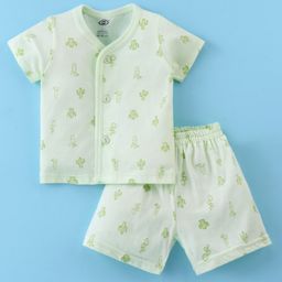 Zero Sinker Knit Half Sleeves Shorts Set with Cactus Print - Lime Green-image-47