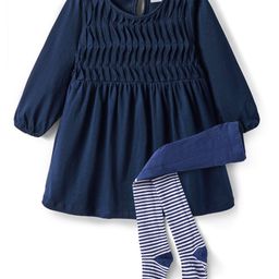 Babyhug Single Jersey Knit Full Sleeves Solid Colour Frock With Stockings - Navy Blue-image-84