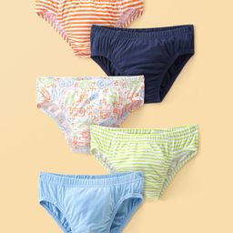 Honeyhap Premium Cotton Elastane Single Jersey Printed Briefs with Bio Finish Pack of 5 - Multicolour-image-45
