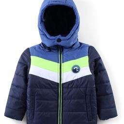 Babyhug Woven Full Sleeves Solid Jacket with Detachable Hood & Mountain Patch - Navy Blue-image-65