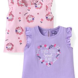 Doodle Poodle 100% Cotton Knit Frill Sleeves Tops with Floral Print Pack of 2 - Pink & Lavender-picture-42