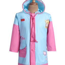 Babyhug Full Sleeves Below Knee Length Raincoat With Teddy Box Print - Pink & Light Blue-image-94