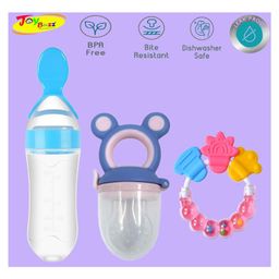 Joy Buzz Silicone Food Feeder Nibbler & Rattle Teether Combo - Multicolor-15