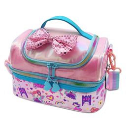 Ji and JaMulti Compartment Dual Slot Lunch Bag Double Insulated Tiffin Lunch Bag with Multi Zipper Pockets for School (Cute Bow Hologram)-33