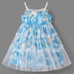 Mark & Mia Singlet Sleeves Party Frock with Hearts Glitter Print & Pearl Detailing - Light Blue-image-3