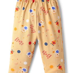 Child World Interlock Knit Full Length Lounge Pant with Space Theme Print - Peach-image-13