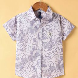 Little Kangaroos Cotton Woven Half Sleeves Shirt With Leaves Print - Purple-picture-6