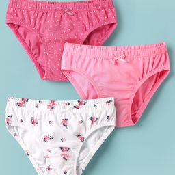 Honeyhap Premium Cotton Elastane Knit Panties With Polka Dots & Floral Print Pack of 3 - Bright White Sachet Pink & Fandango Pink-image-73