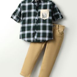 Rikidoos Full Sleeves Checked Shirt With Pant - Green & Fawn-image-54
