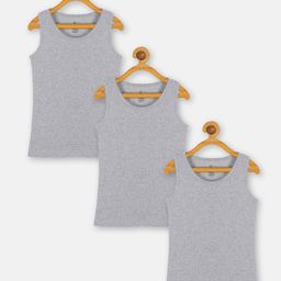 Kiddopanti Pack Of 3 Cotton Sleeveless Solid Vests - Grey Melange-image-16