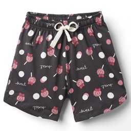 CUCUMBER Sinker Knit Above Knee Length Shorts With Candy & Text Print Print - Charcoal Grey-picture-2