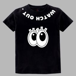 KAVEE Pure Cotton Half Sleeves Watch Out Text Printed Bio Washed Tee - Black-image-15