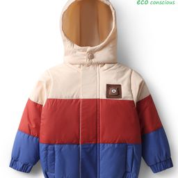 Babyoye Woven Full Sleeves Hooded padded Cut & Sew Jacket With Bear Patch - Multi Colour-image-116
