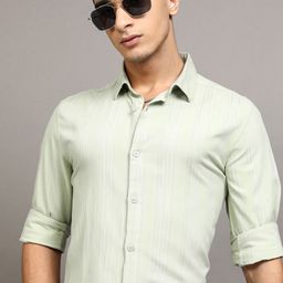 HIGHLANDER Men Slim Fit Dobby Textured Striped Formal Shirt-picture-28