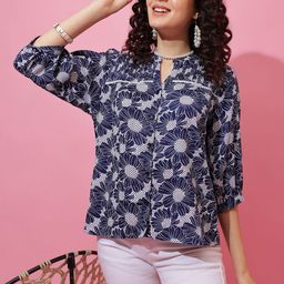 SHEETAL Associates Women Floral Printed Mandarin Collar Cuffed Sleeves Shirt Style Top-image-25