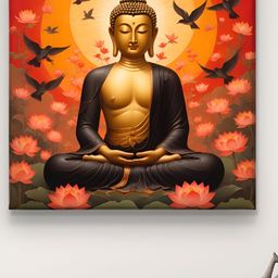 Livin'luxe Gold-Toned & Green Religious Buddha Canvas Wall Art-image-99