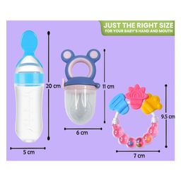 Joy Buzz Silicone Food Feeder Nibbler & Rattle Teether Combo - Multicolor image 3