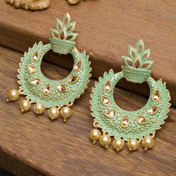 Anouk Gold Plated Cubic Zirconia Studded Crescent Shaped Chandbalis-34