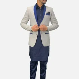 GARGIAN Master Cut Men Cream Self Design Blazer-picture-23