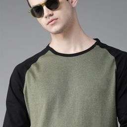 Roadster Men Olive Green & Black Solid Round Neck T-shirt-image-39