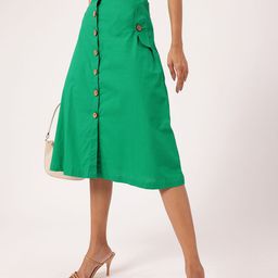 Women Feminine Graceful Fresh Mock Button Pocket A-Line Skirt-image-15