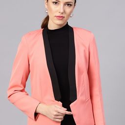 Zima Leto Women Peach Coloured Front Open Solid Casual Blazer-11