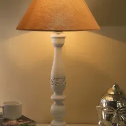 Homesake White Floral Carved Wood Table Lamp with Golden Shade (Bulb Included) - Set of 1-21
