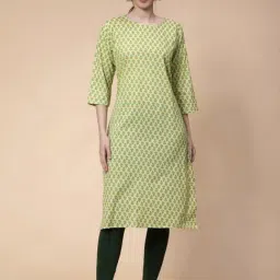 Fabclub Green Cotton Printed Straight Kurta-picture-20